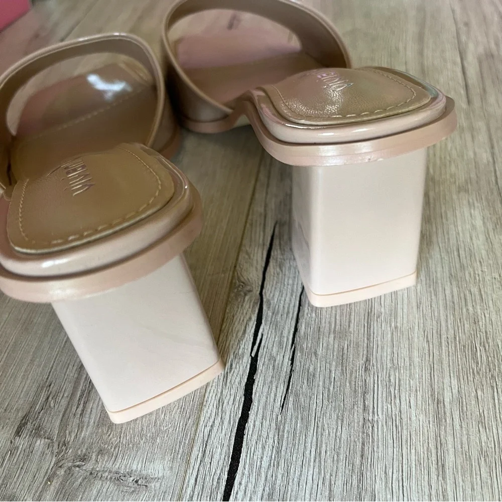 VIVIANLY✨ Square Toe Slide Heels Beige Nude Brand New
